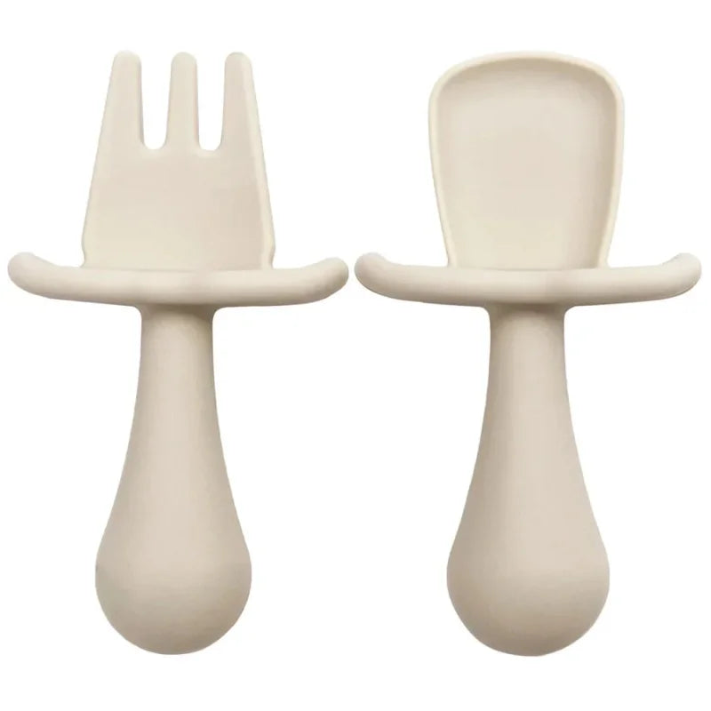 Conjunto Infantil 2 Peças Talheres Silicone Verde Lenogue Branco