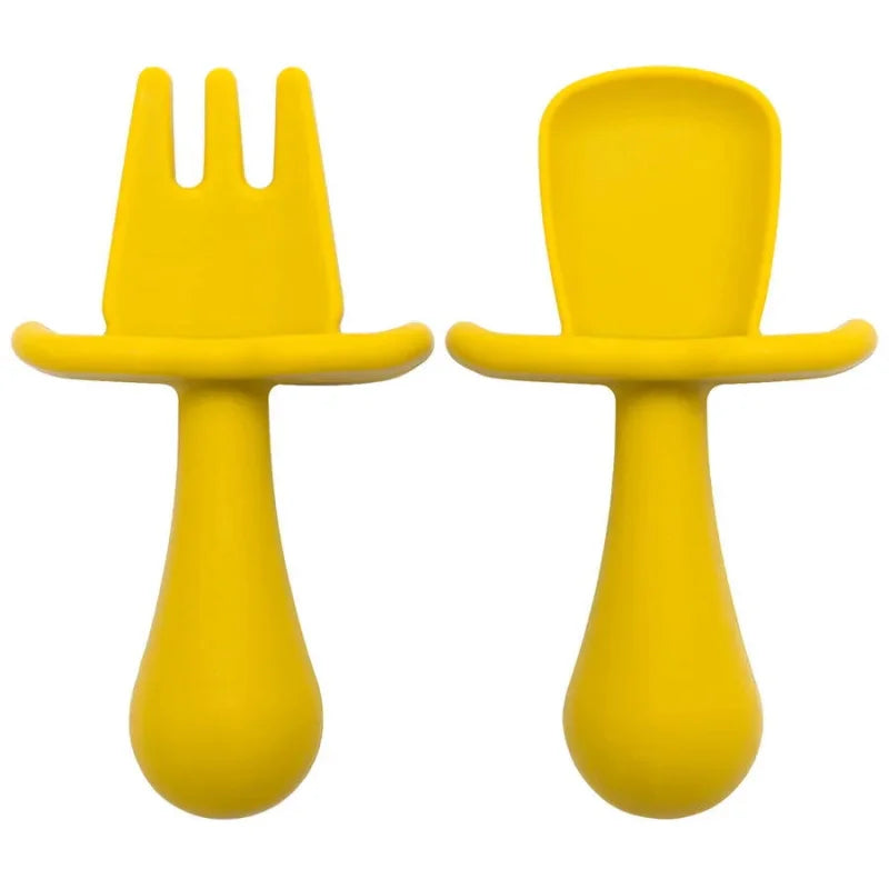 Conjunto Infantil 2 Peças Talheres Silicone Verde Lenogue Mostarda