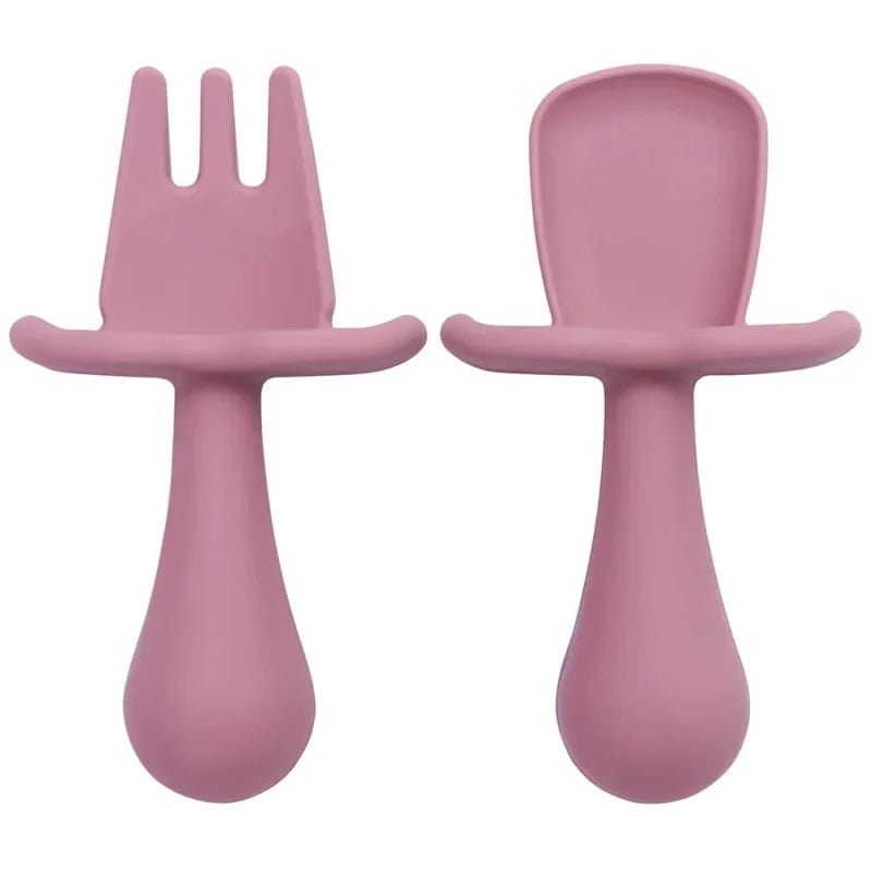 Conjunto Infantil 2 Peças Talheres Silicone Verde Lenogue Rosa