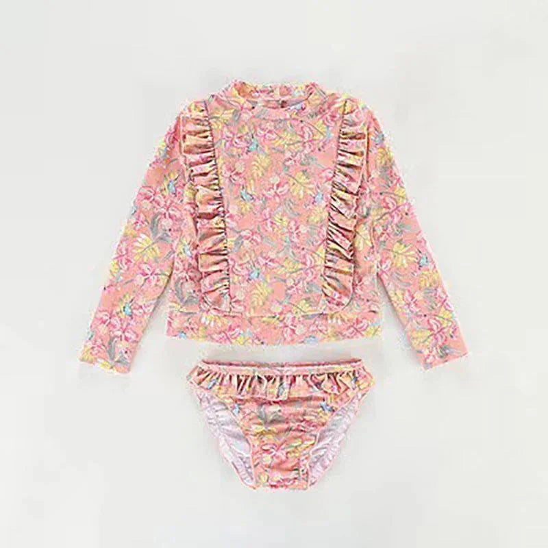 Conjunto Luxuoso Infantil Feminino com Biquíni Floral para dias de Sol Rosa / 18-24 Meses