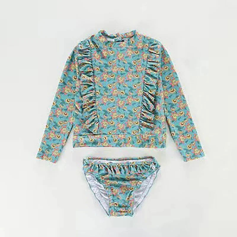 Conjunto Luxuoso Infantil Feminino com Biquíni Floral para dias de Sol Verde / 18-24 Meses
