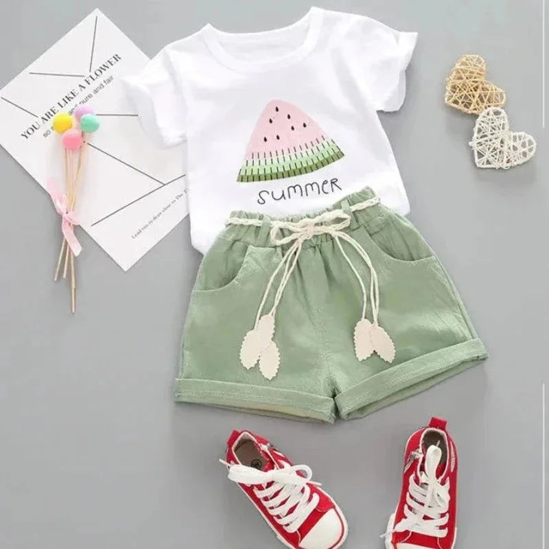 Conjunto Luxuoso Melancia t Shirt e Shorts Verde para Crianças Melancia / 12 Meses