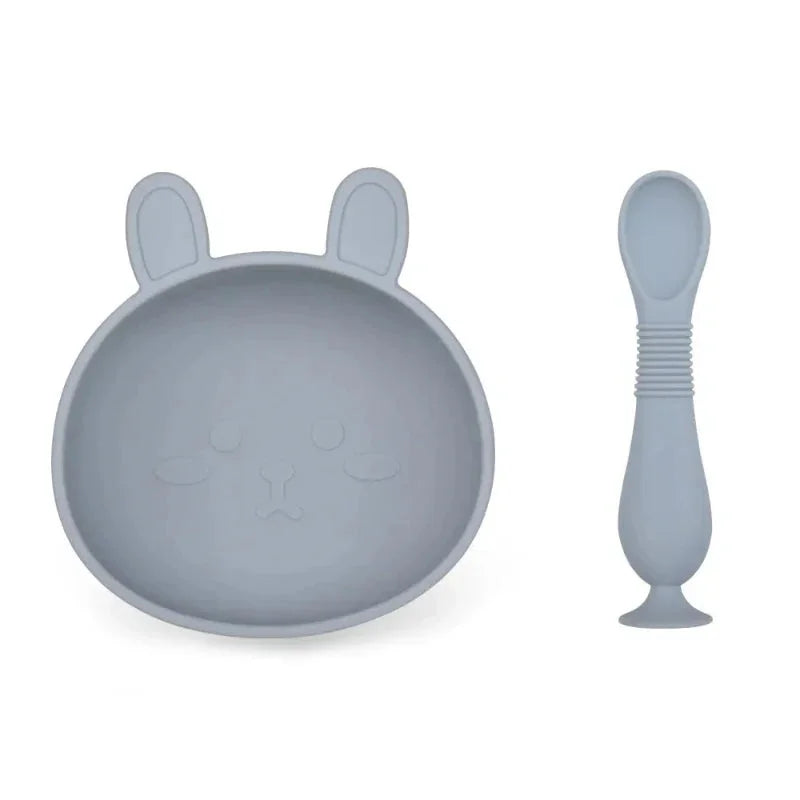 Conjunto Infantil Silicone Tigela e Colher Verde Lenogue Conjunto Azul