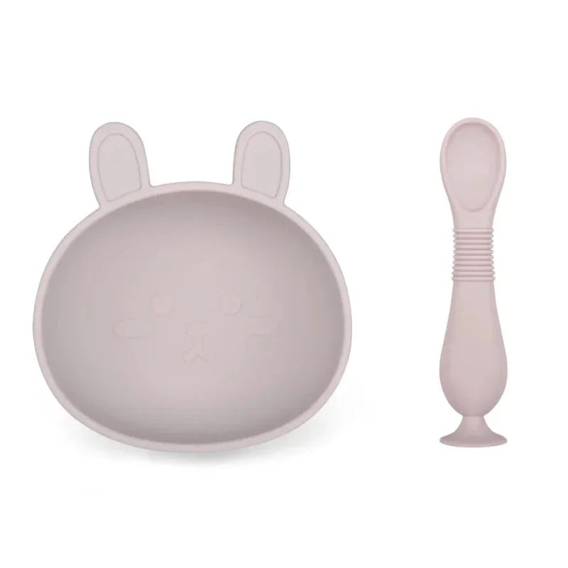 Conjunto Infantil Silicone Tigela e Colher Verde Lenogue Conjunto Rosa Claro