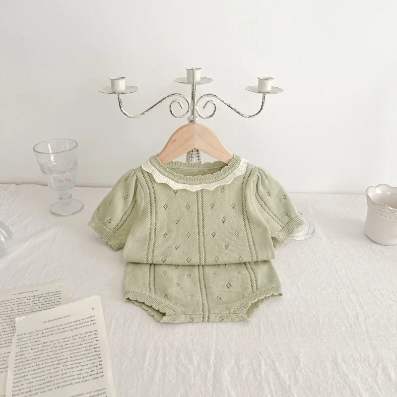 Conjunto Refinado Tricot Marshmallow Blusa e Short Lenogue Verde Claro / 6 Meses