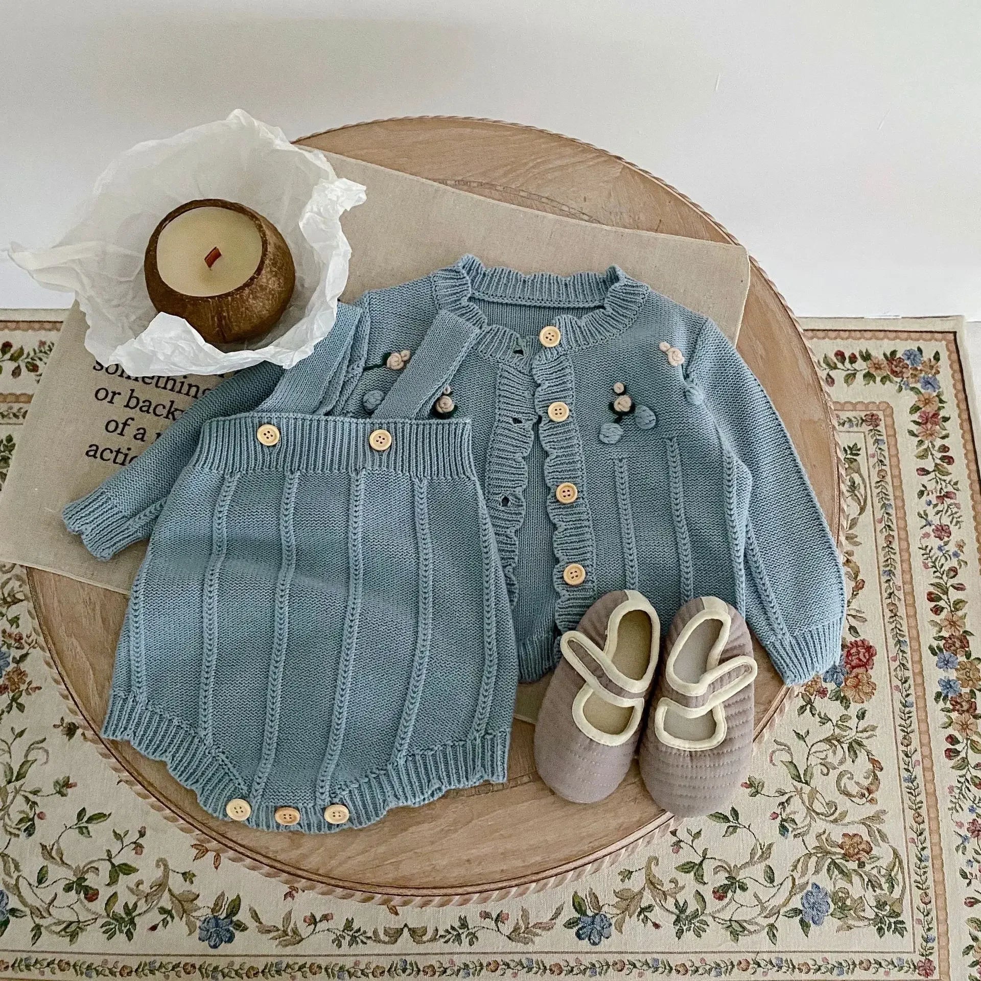 Conjunto Romper Infantil Tricot Algodão Olga Lenogue Azul / 3-6 Meses