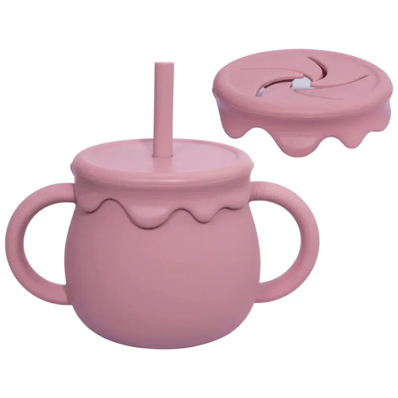 Copo Infantil Silicone com Canudo Verde Lenogue Rosa