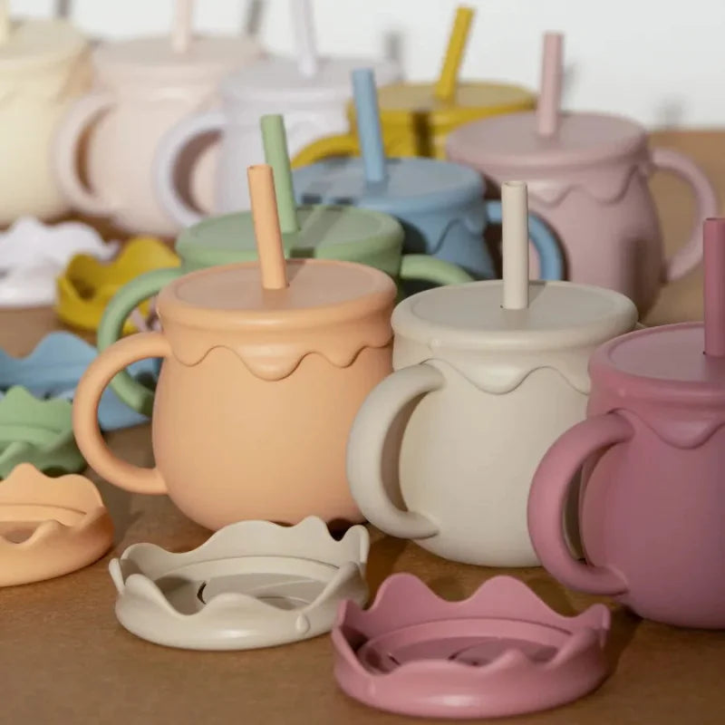 Copo Infantil Silicone com Canudo Verde Lenogue