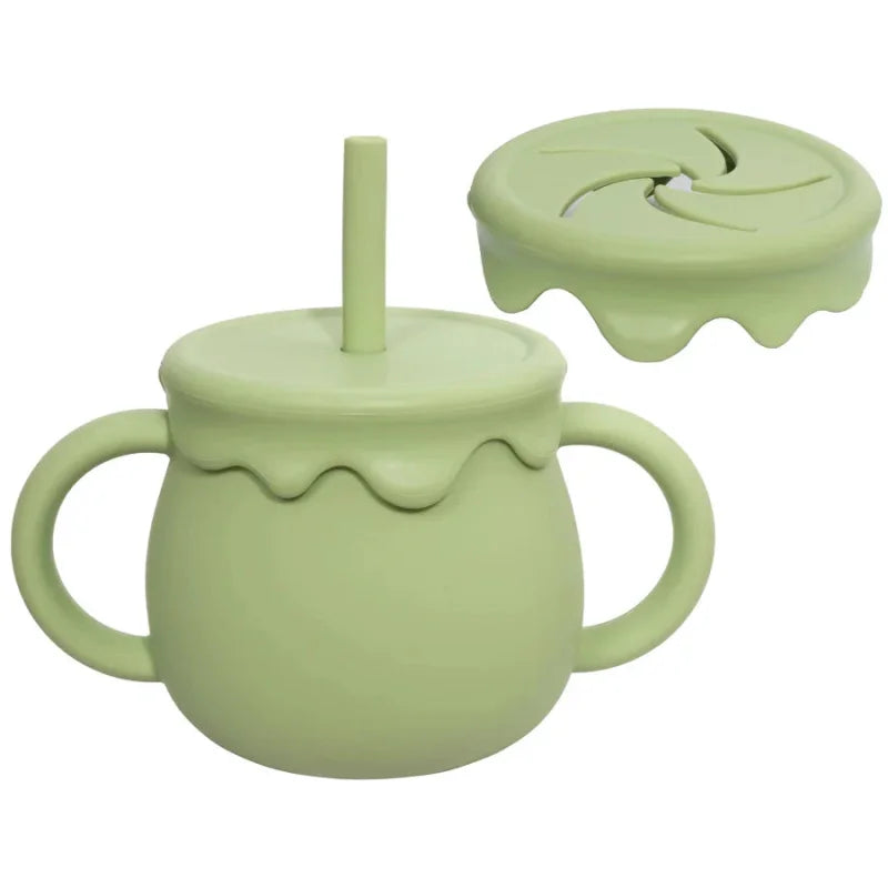 Copo Infantil Silicone com Canudo Verde Lenogue Verde