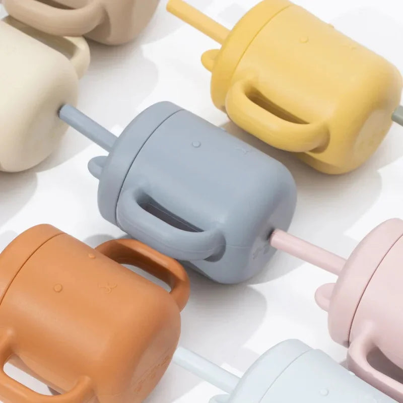Copo Aconchegante de Silicone para Treinamento de Bebê com Canudo Lenogue