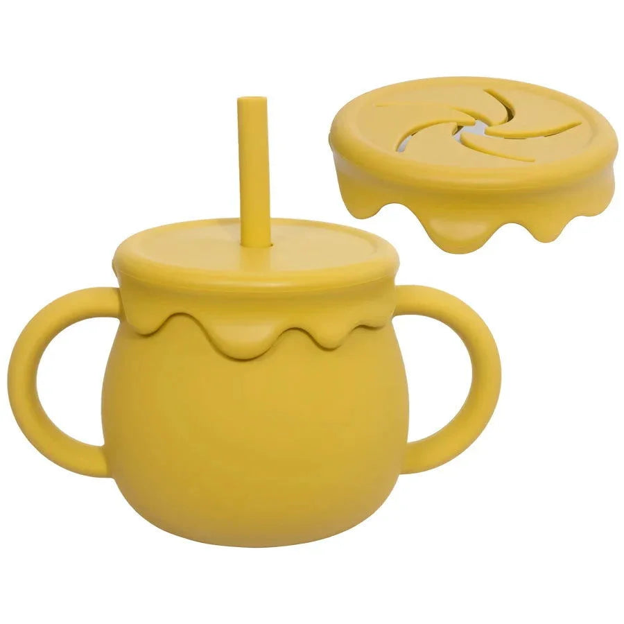 Copo Infantil Silicone com Canudo Lenogue Amarelo
