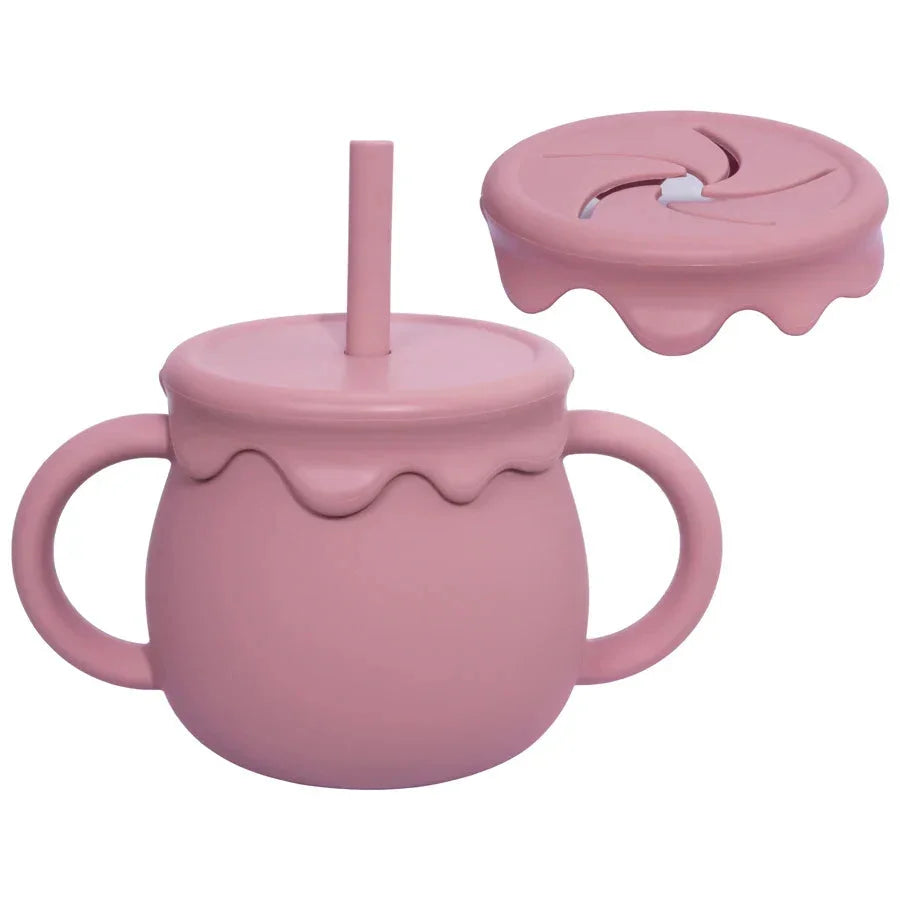 Copo Infantil Silicone com Canudo Lenogue Rosa