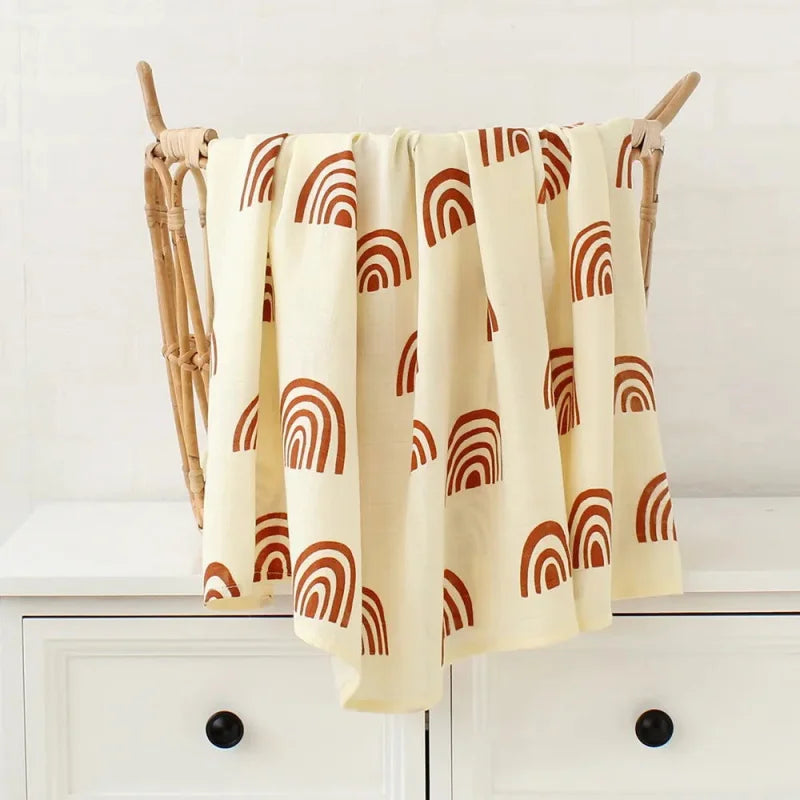 Cueiro Infantil Muslin Algodão e Bambu Branco Lenogue Arco-íris Beje / 60x60cm