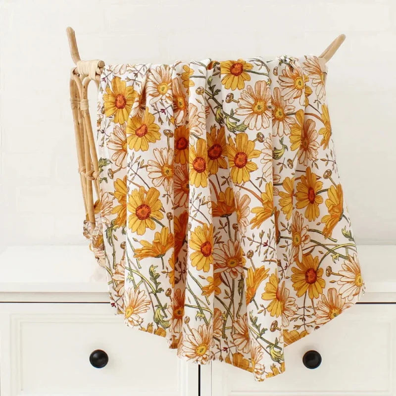 Cueiro Infantil Muslin Algodão e Bambu Branco Lenogue Girassol 2 / 60x60cm