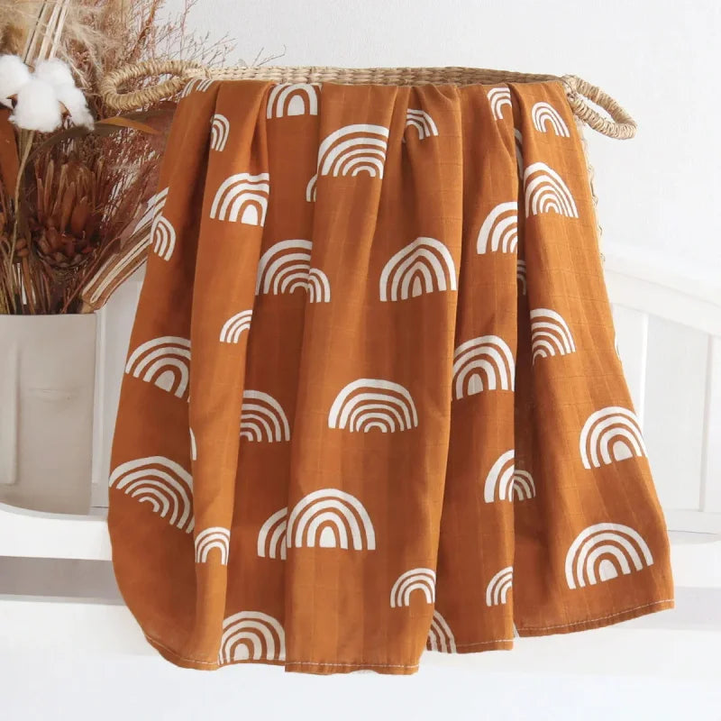 Cueiro Infantil Muslin Algodão e Bambu Branco Lenogue Arco-íris Marrom / 60x60cm