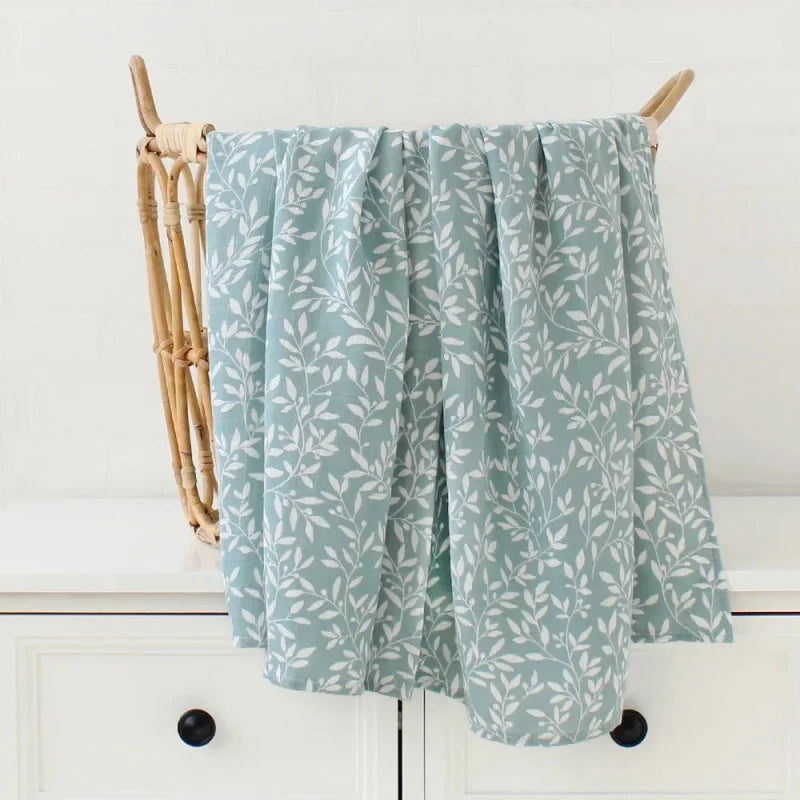 Cueiro Infantil Muslin Algodão e Bambu Branco Lenogue Folhas Brancas / 60x60cm
