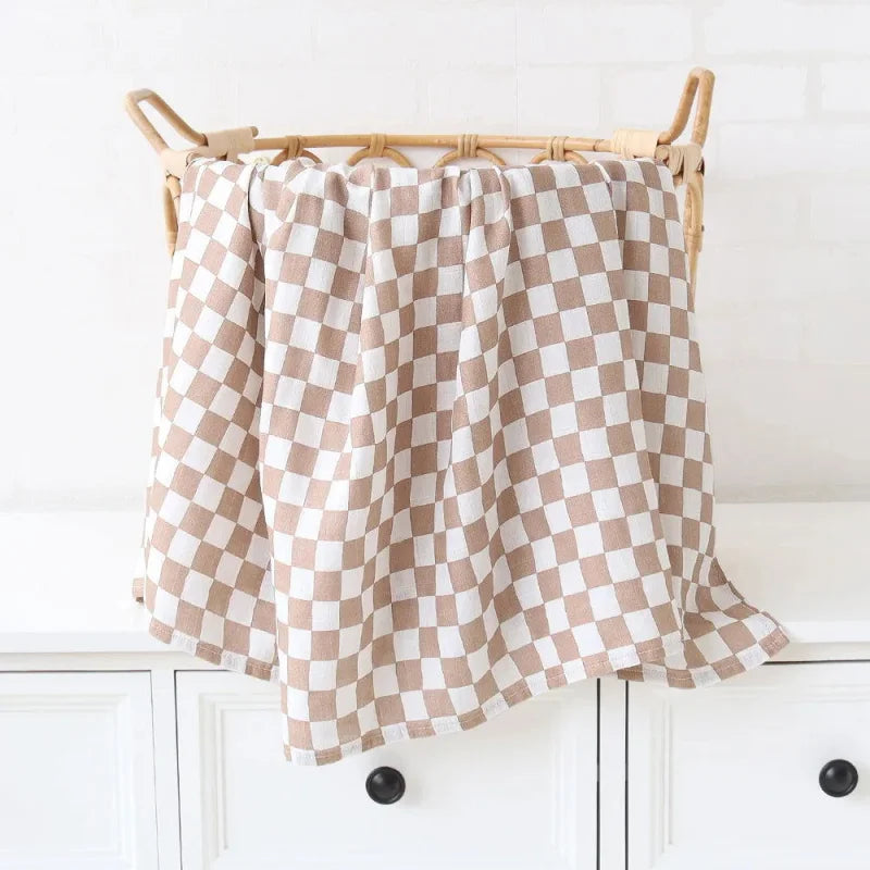 Cueiro Infantil Muslin Algodão e Bambu Branco Lenogue Xadrêz / 60x60cm