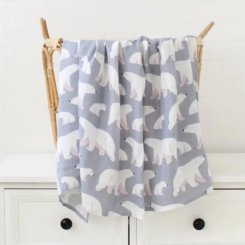 Cueiro Infantil Muslin Algodão e Bambu Branco Lenogue Urso Polar / 60x60cm