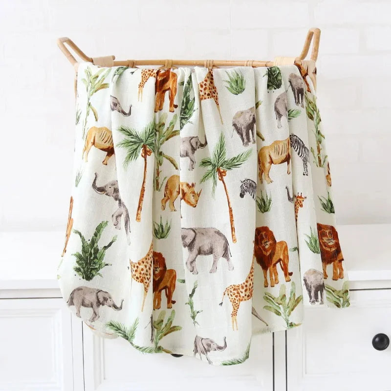 Cueiro Infantil Muslin Algodão e Bambu Branco Lenogue Animais / 60x60cm