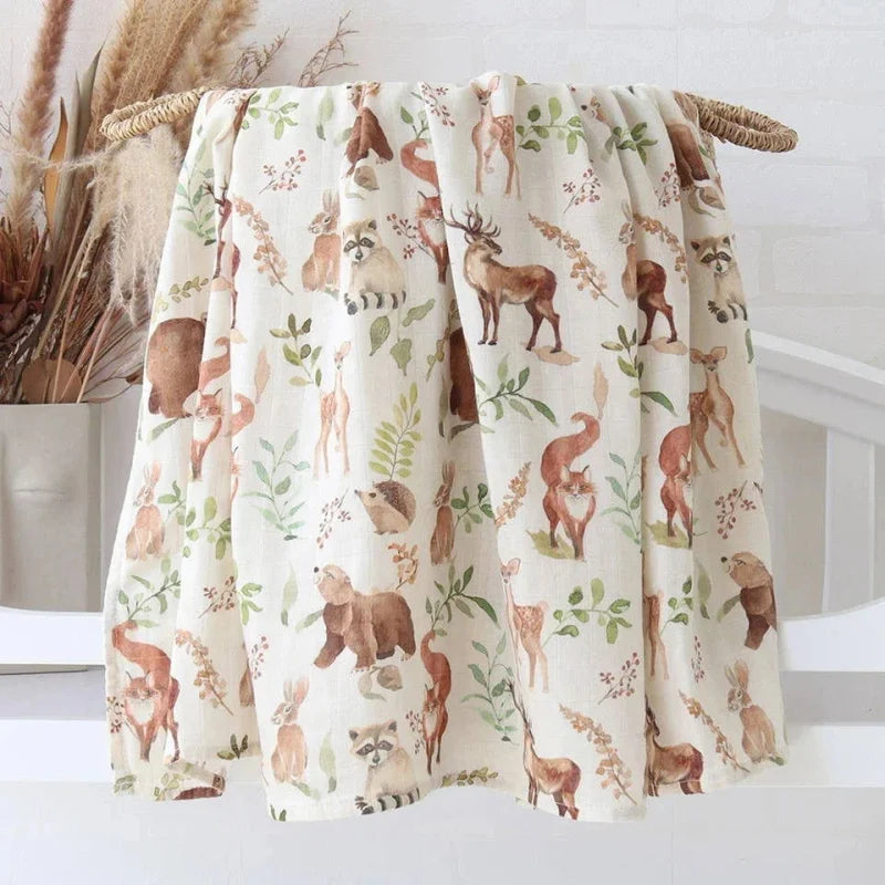 Cueiro Infantil Muslin Algodão e Bambu Branco Lenogue Veado / 60x60cm