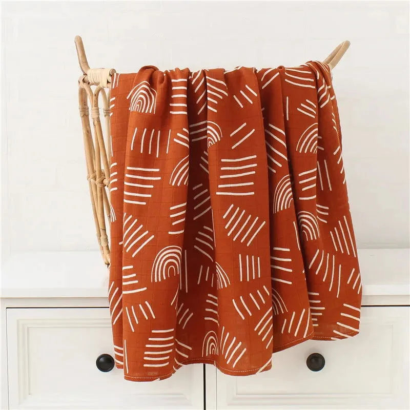 Cueiro Infantil Muslin Algodão e Bambu Branco Lenogue Arco-íris Vermelho / 60x60cm