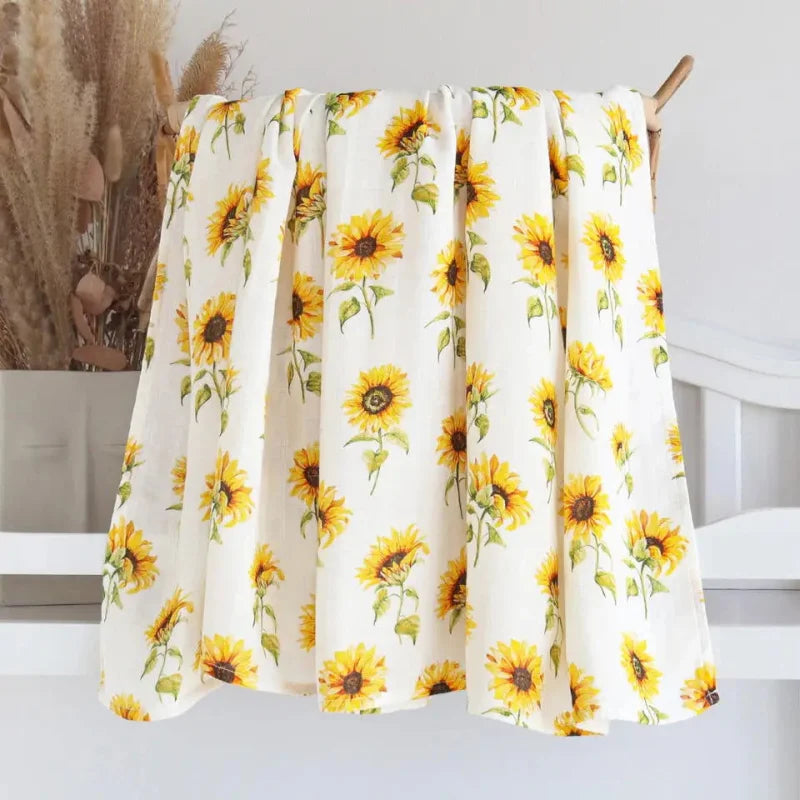 Cueiro Infantil Muslin Algodão e Bambu Branco Lenogue Girassol / 60x60cm