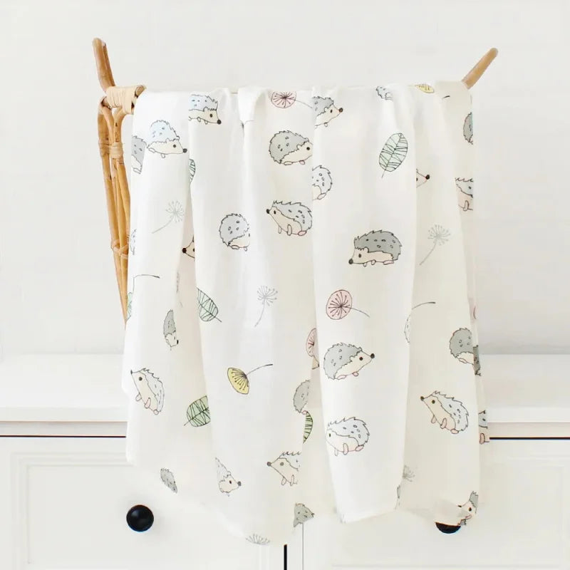 Cueiro Infantil Muslin Algodão e Bambu Branco Lenogue Ouriço / 60x60cm