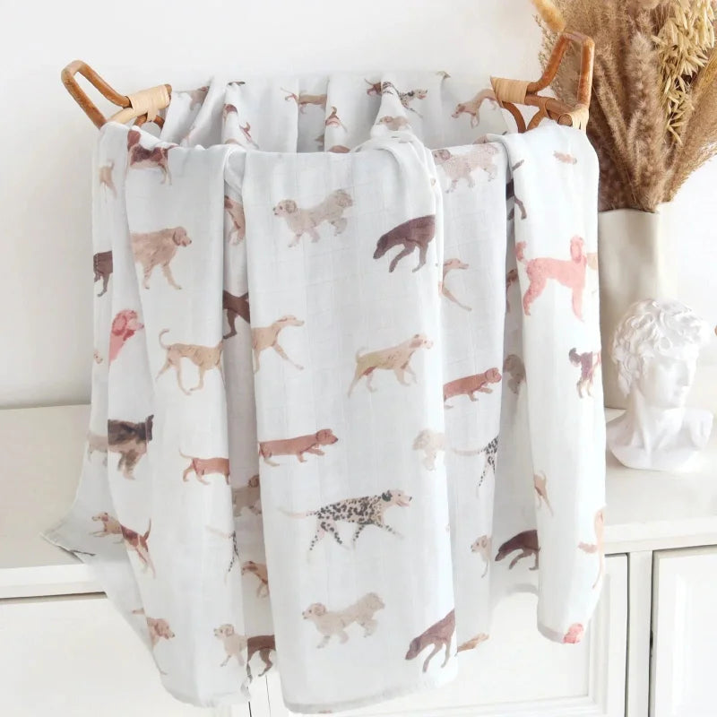 Cueiro Infantil Muslin Algodão e Bambu Branco Lenogue Cachorros / 60x60cm