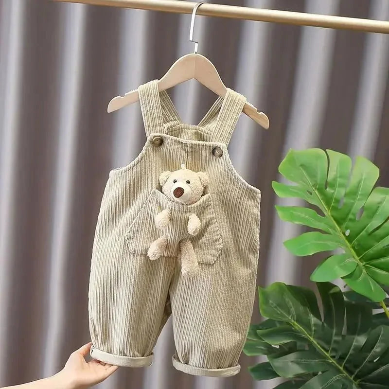 Macacão Infantil Jardineira Bear Marrom Lenogue Bege / 12 Meses (80cm)