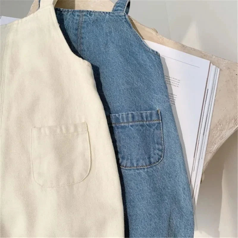 Macacão Infantil Jardineira Algodão Denim Azul Lenogue