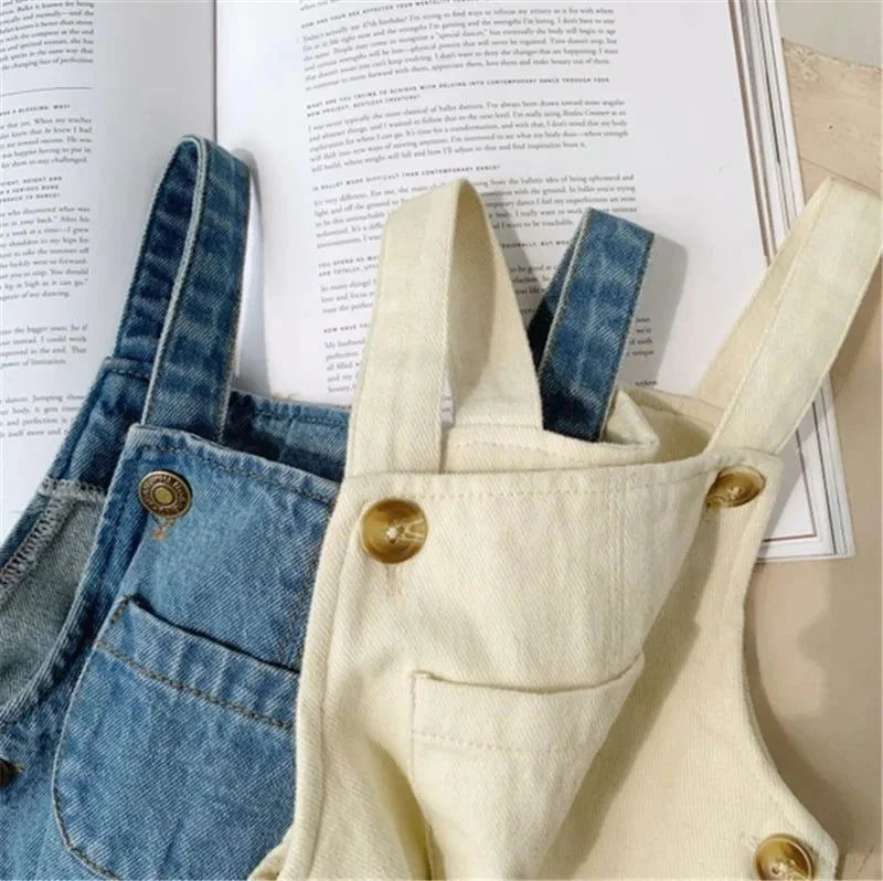Macacão Infantil Jardineira Algodão Denim Azul Lenogue