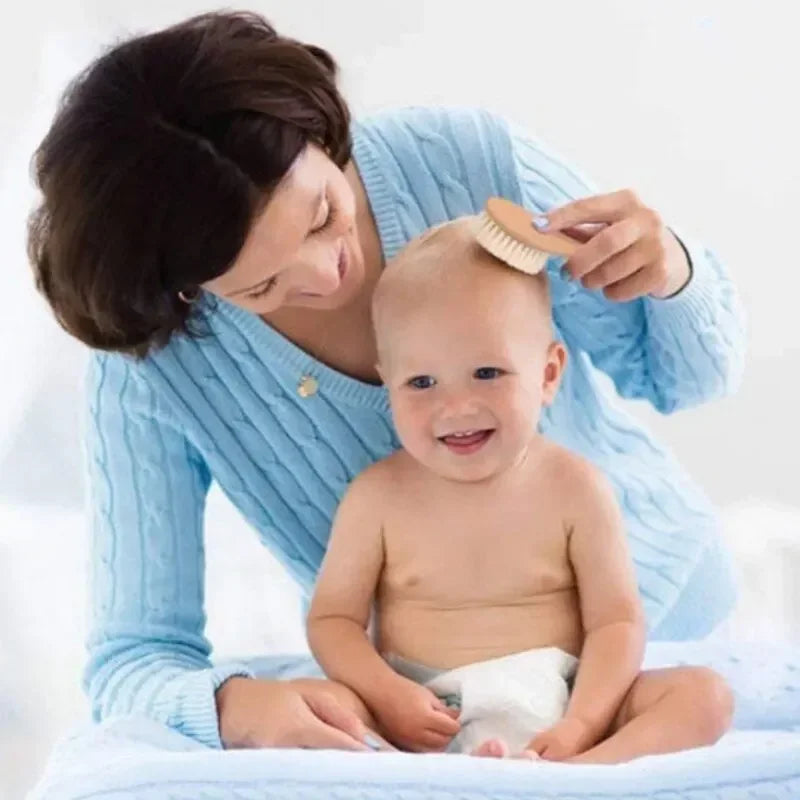 Kit Infantil Escova e Pente Madeira Natural Lenogue Conjunto 2 Peças de Mandeira