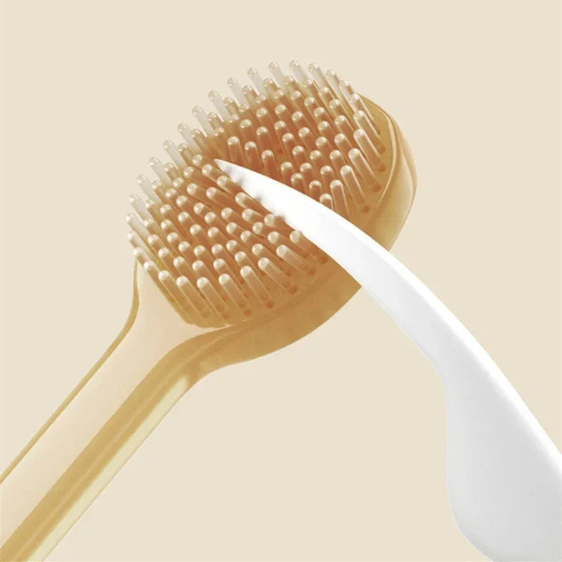 Kit de Higiene Bucal Segura para Bebês Lenogue com Escova de Silicone Azul Bege