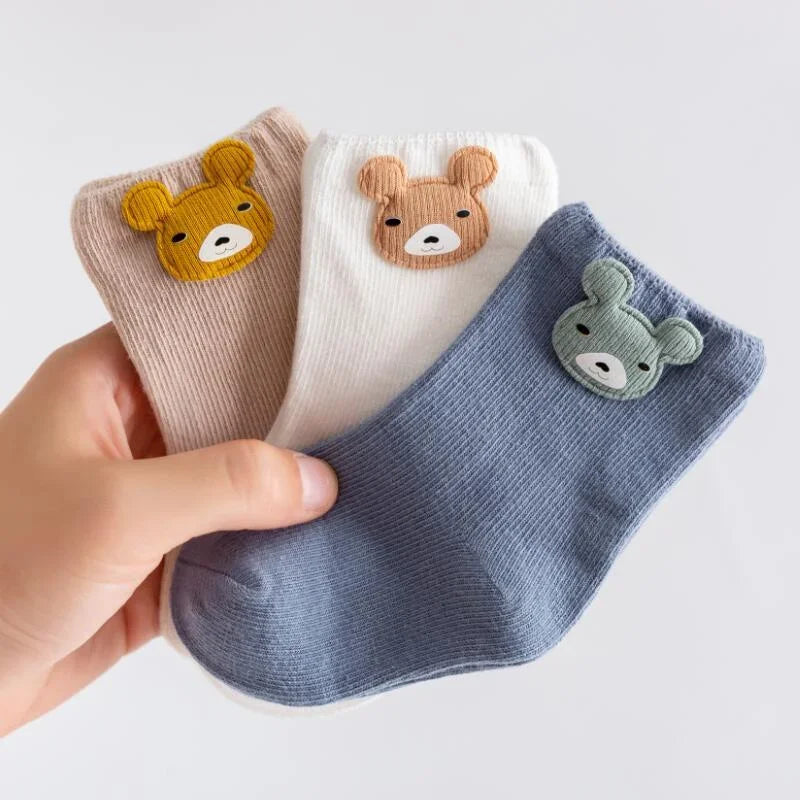 Kit 3 Pares Meias Infantil Algodão Cartoon Lenogue Urso / 0-6 Meses (7-9 Cm)