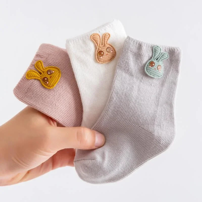 Kit 3 Pares Meias Infantil Algodão Cartoon Lenogue Coelho / 0-6 Meses (7-9 Cm)