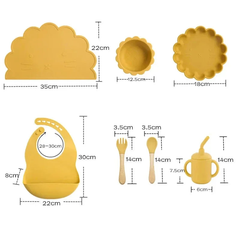 Kit Infantil Alimentação Silicone 7 Peças Azul Lenogue