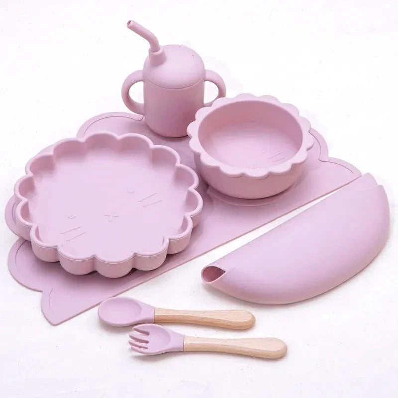 Kit Infantil de Alimentação em Silicone Peças Lenogue Azul Rosa