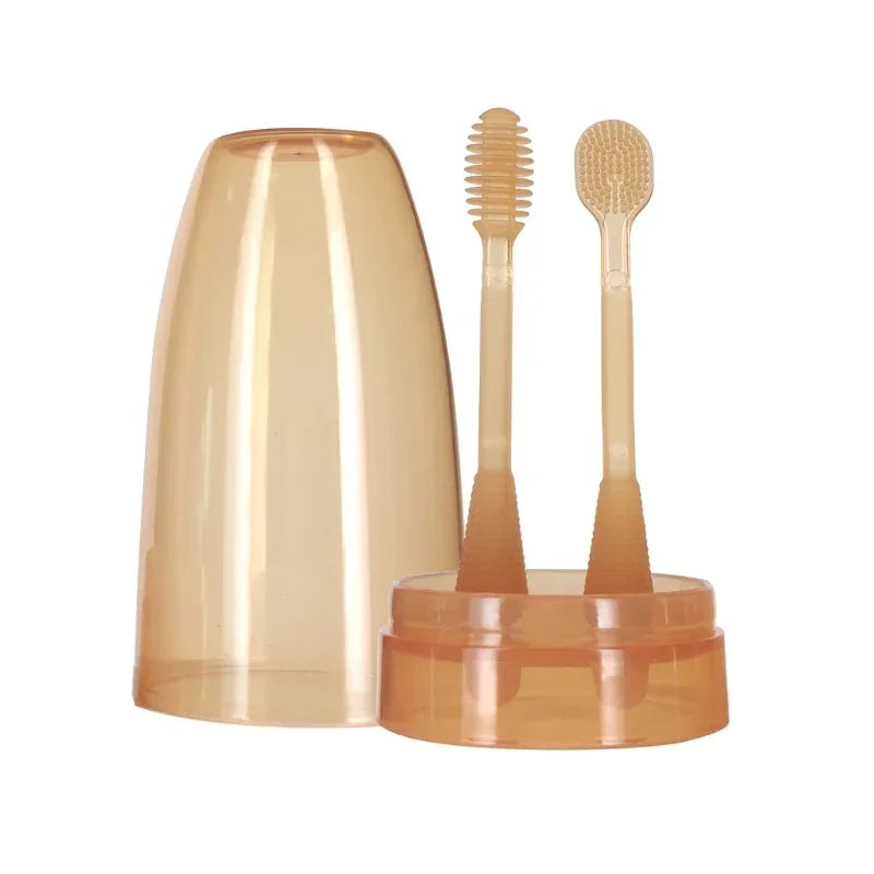 Kit Infantil Escova de Dentes Silicone Lenogue Bege