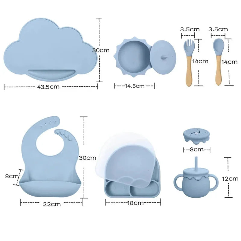 Kit Luxuoso Introdução Alimentar Silicone 7 peças Lenogue