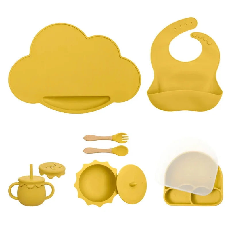 Kit Infantil Introdução Alimentar Silicone 7 Peças Lenogue Manga
