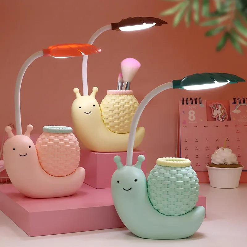 Luminária Infantil Mesa Led Caracol Verde Lenogue