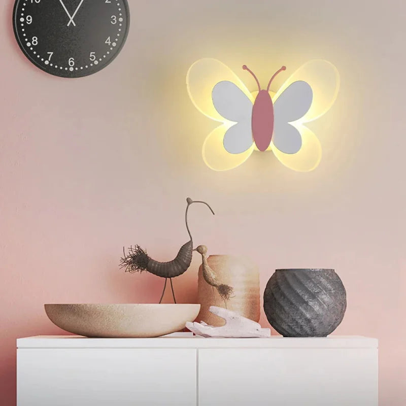 Luminária Infantil Parede Nórdica Borboleta Rosa Lenogue