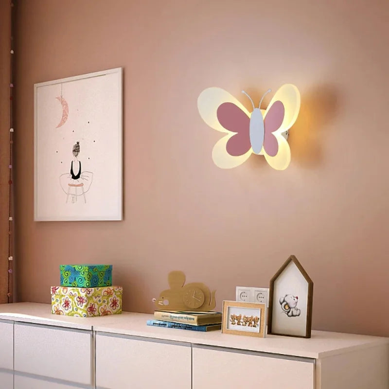 Luminária Infantil Parede Nórdica Borboleta Rosa Lenogue