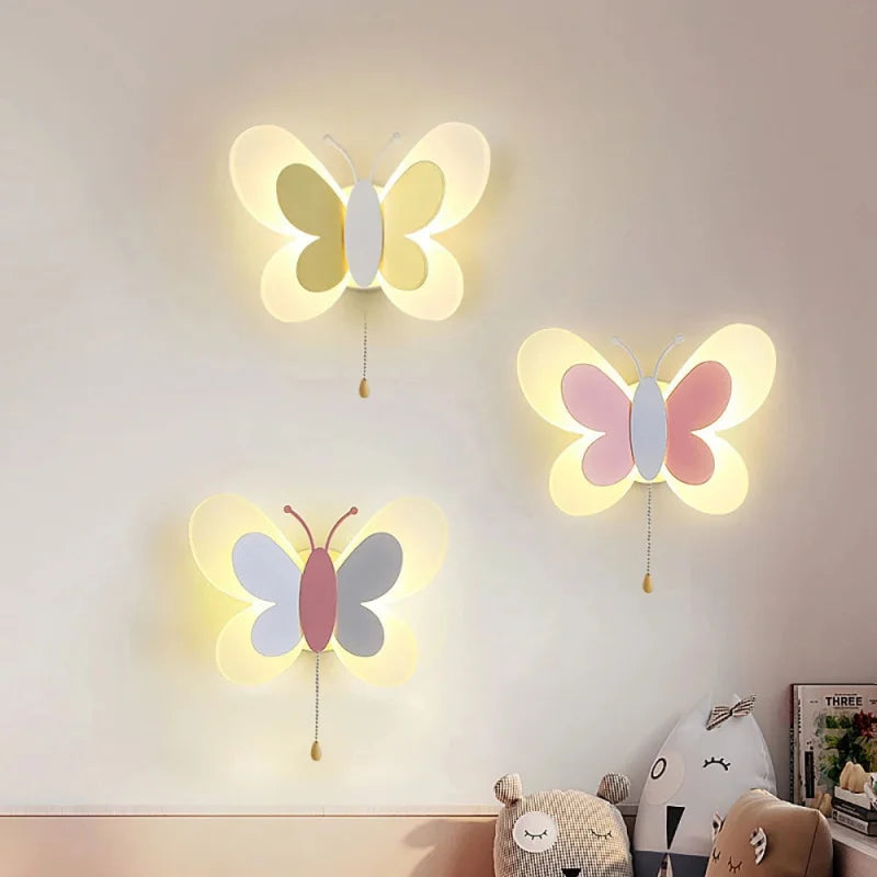 Luminária Infantil Parede Nórdica Borboleta Rosa Lenogue Dourado / Luz Fria (5500-7000k) / 1 Peça