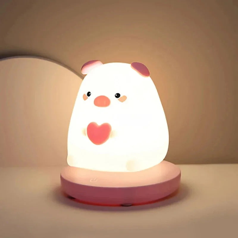 Luminária Led Animal Fofo com Sensor de Toque para Quarto Infantil Mod. Porquinho