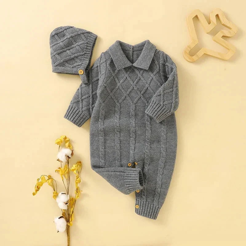 Macacão Romper Infantil Tricot Bege Lenogue Cinza Escuro / 3 Meses