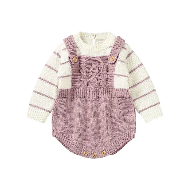Macacão Romper Infantil Tricot Listrado Branco Lenogue