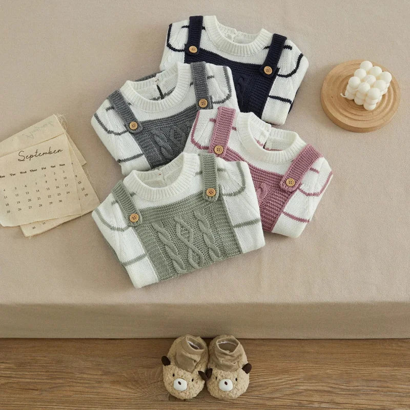Macacão Romper Infantil Tricot Listrado Branco Lenogue