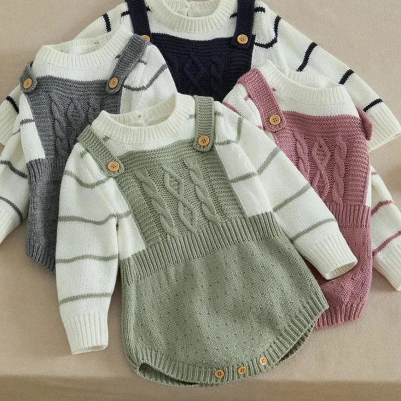 Macacão Romper Infantil Tricot Listrado Branco Lenogue