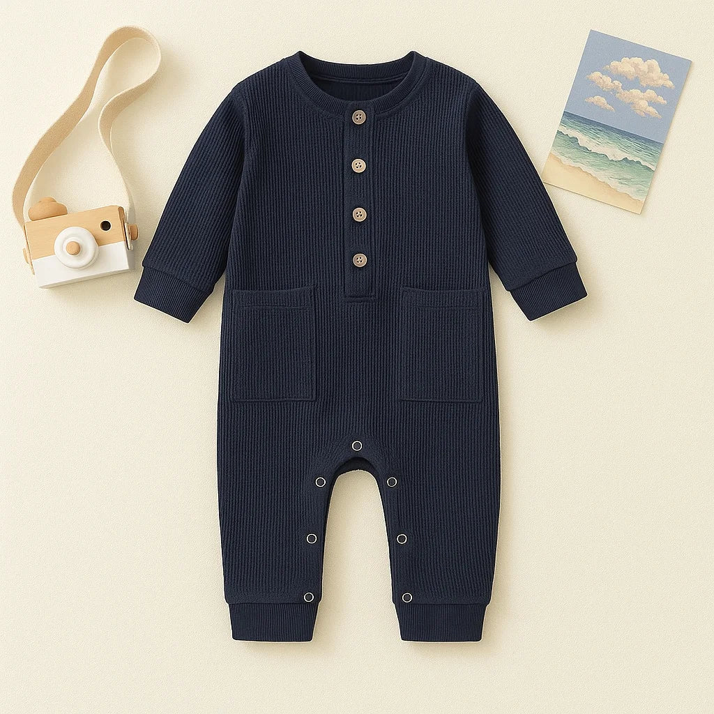 Macacão Infantil Casual Listrado Lenogue Azul / 0-3 Meses